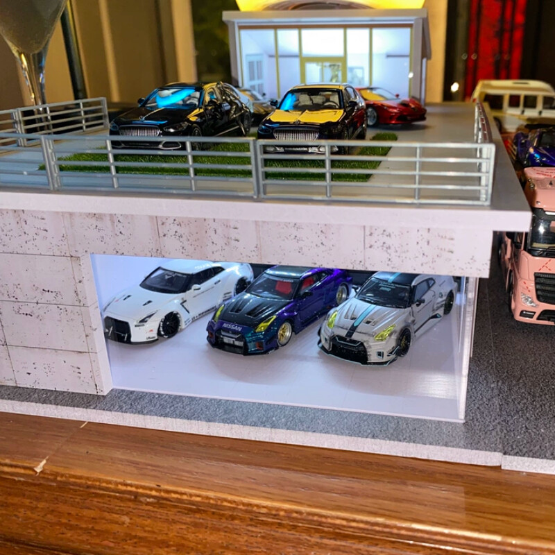 Diorama 1:64 Car Garage Model LED Lighting Sunroom Assembly Scene Building Model