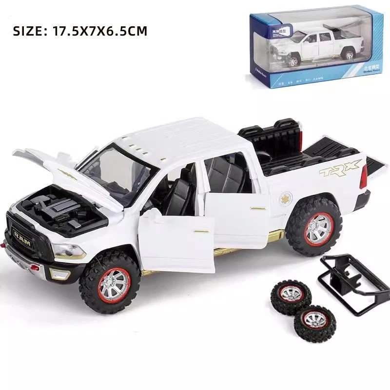 1:32 RAM Pickup Truck Diecast Model Toy w/ Light Sound Pull Back Alloy Car
