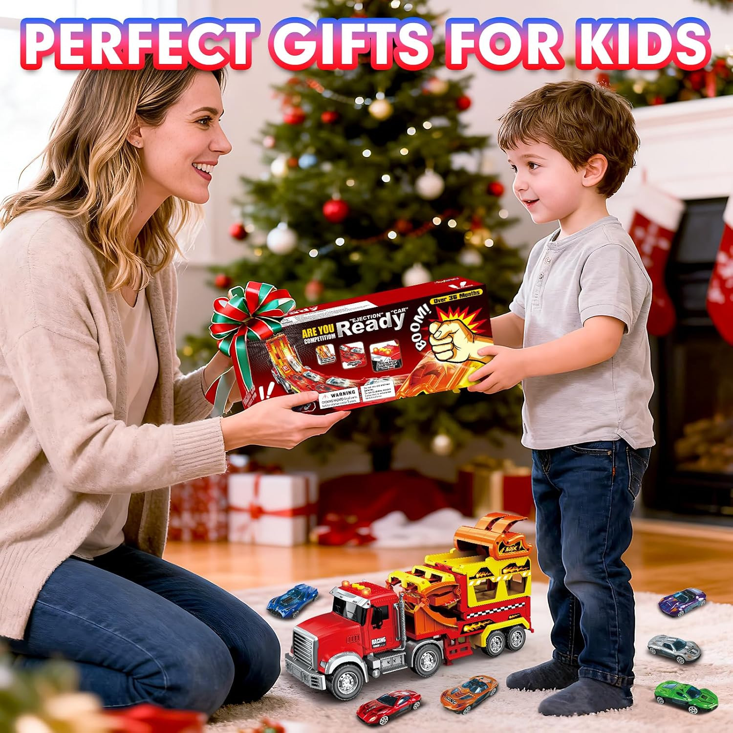 Truck Car Toys for 3, 4, 5, 6, 7, 8 Years Old Kids, Carrier Truck Race Track Toy