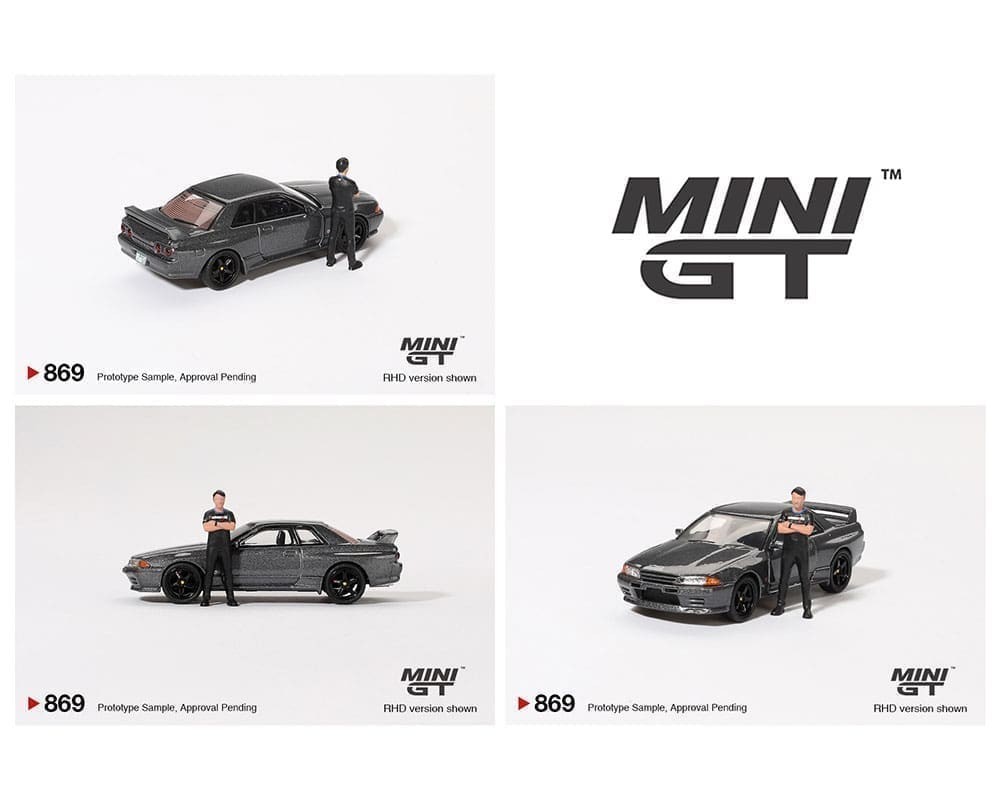 Mini GT Nissan GT-R R32 Nismo Gunmetal w/ Tsugio Matsuda Figure 1/64