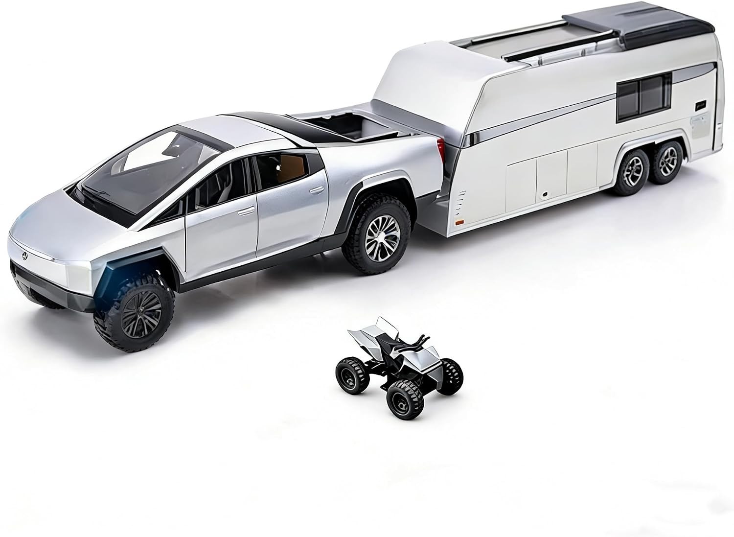 Cyberpickup alloy toy truck set with trailer and motorcycle pull back sound