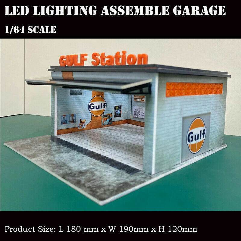 Assemble Diorama 1/64 LED Lighting Garage Model Car Parking Station – Gulf