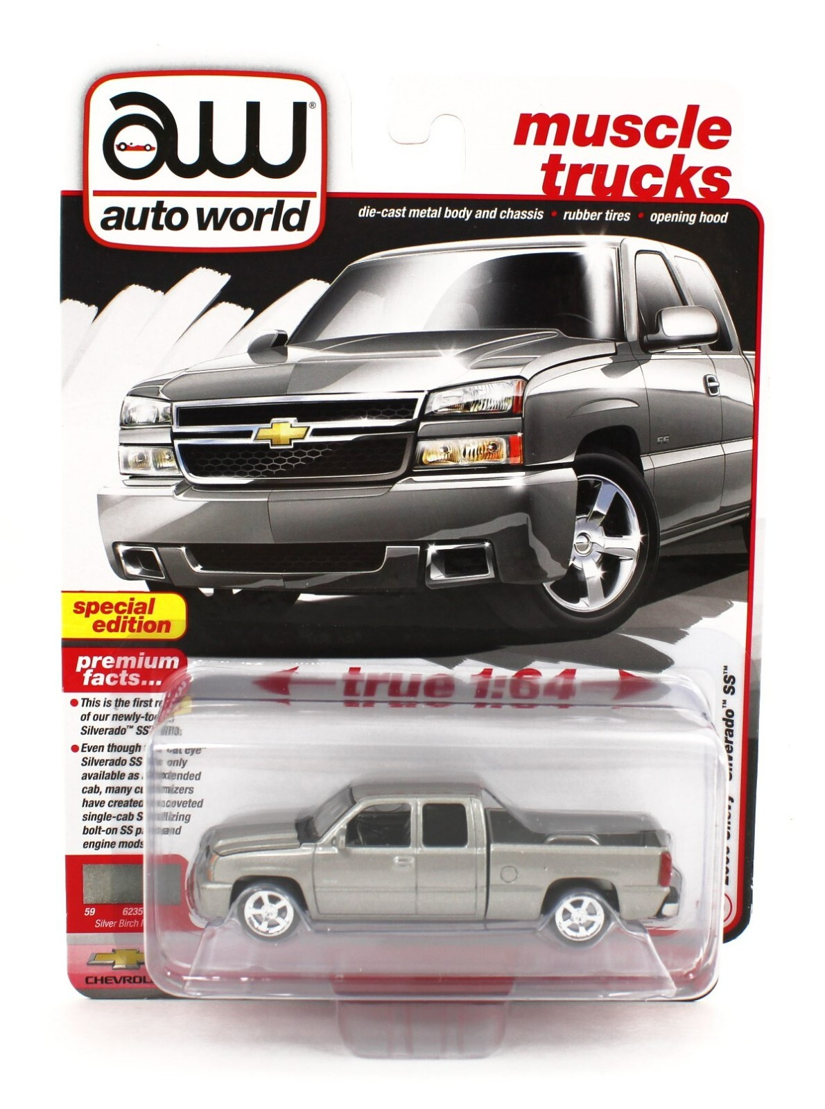 2024 AUTO WORLD 1:64 PREMIUM 4A *SILVER BIRCH* 2006 Chevy Silverado SS *NIP*