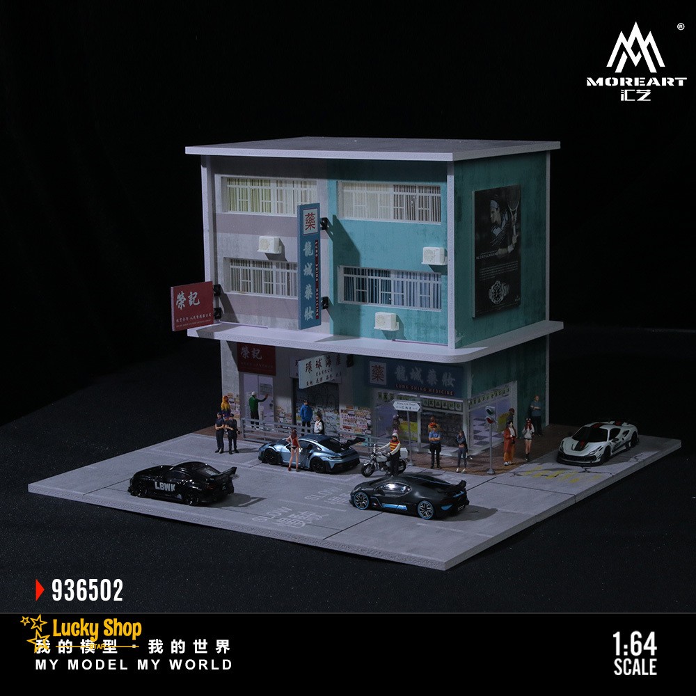 Diorama 1:64 Car Garage Model LED Lights City Street Building Scene Case Gift US