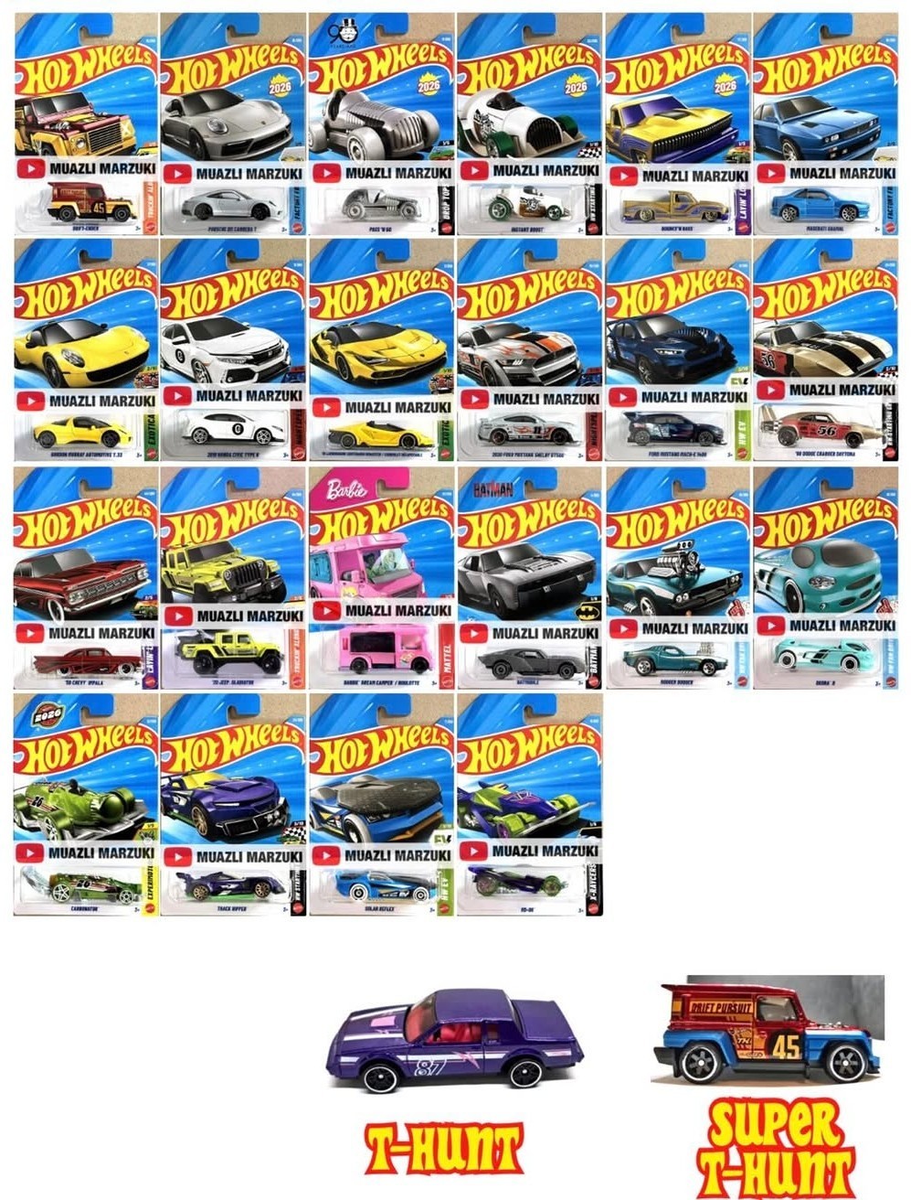 2026 Hot Wheels Complete Set from Mainlines, Treasure Hunt, & Exclusives 1-250
