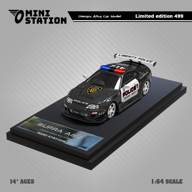 Mini Station 1:64 Supra A80Z GTA Police Car Diecast Model Car