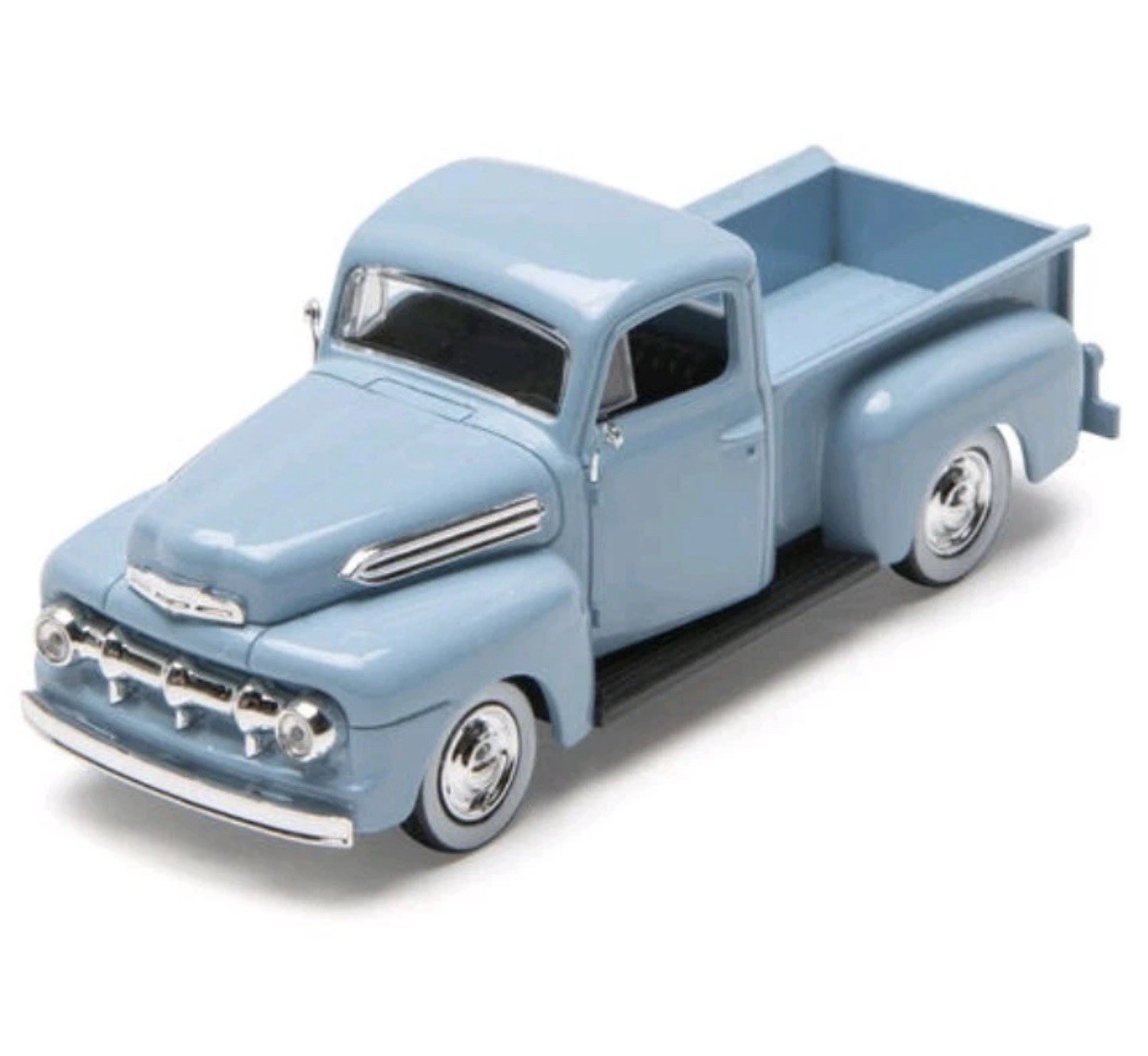 1951 FORD F-1 PICKUP LIGHT BLUE W/ CHROME RIMS DIE CAST 1:48 O Scale Car Vehicle