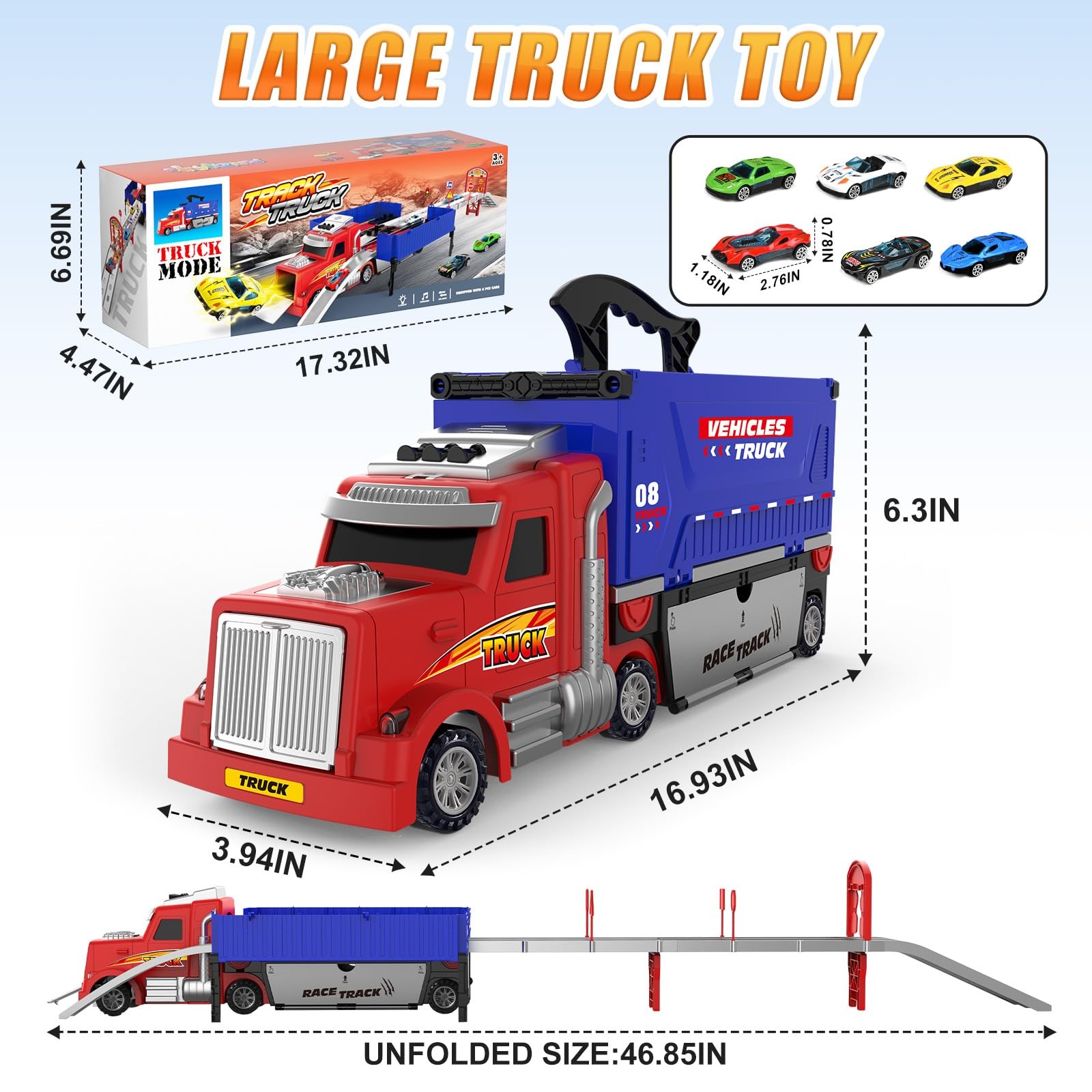 Carrier Truck Race Track Toys, Truck Toys for 3, 4, 5, 6, 7, 8 Years Old Kids…