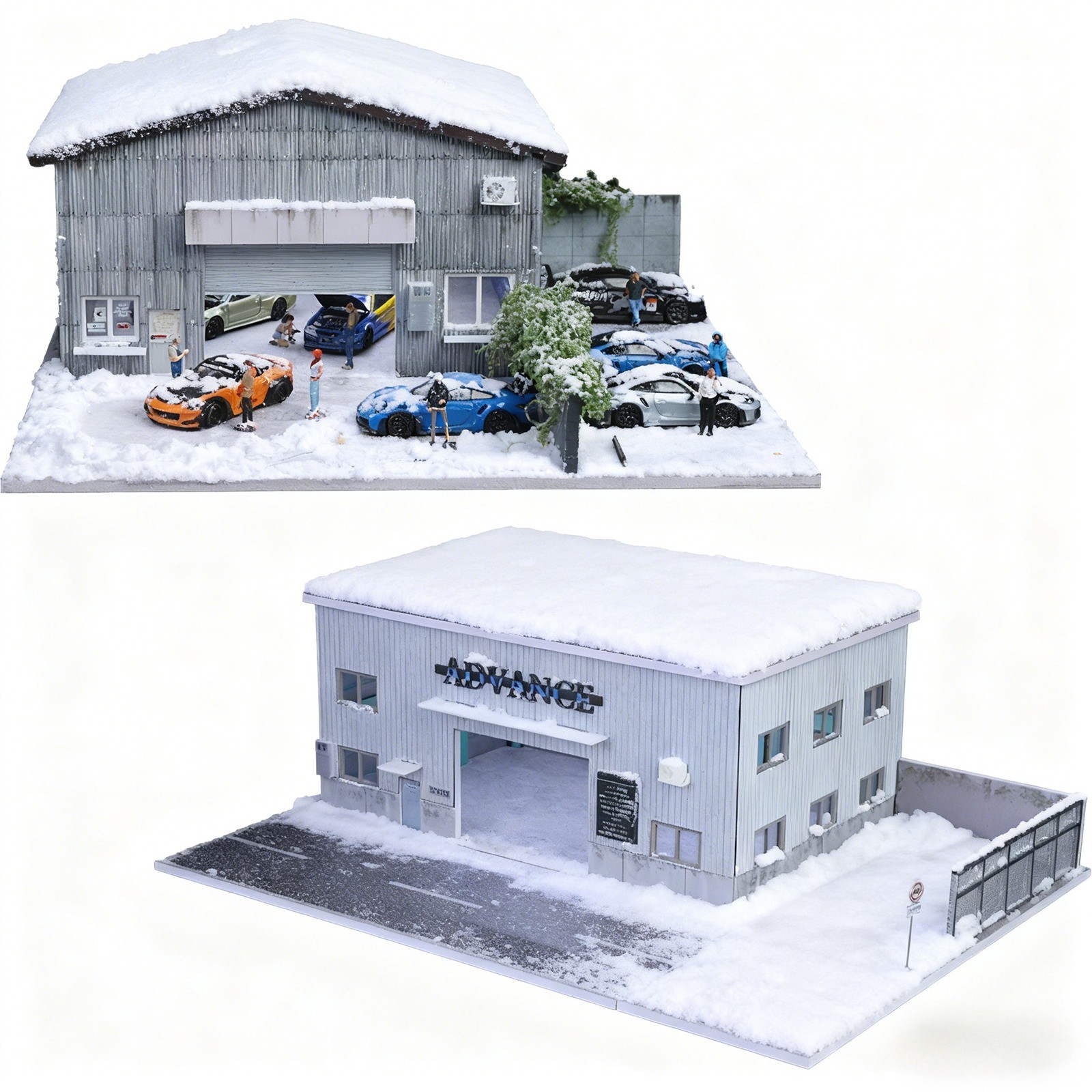 Diorama 1/64 Diecast Car Parking Lot Scene Model LED Factory Building Display US