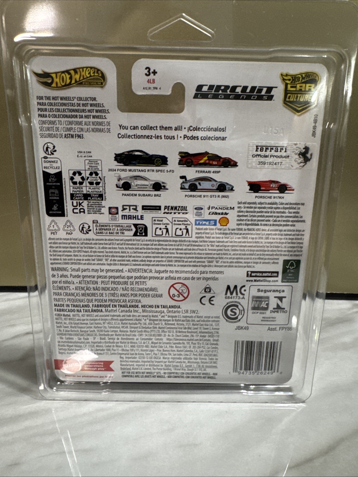 1/64 HOT WHEELS CIRCUIT LEGENDS PREMUIM 2/5 FERRARI 499P #51 RED In Protector