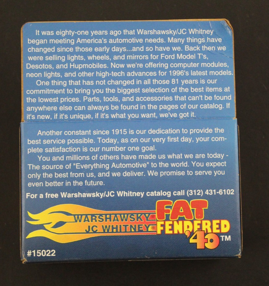 1996 Hot Wheels Collector Limited Edition JC Whitney Fat Fendered 40 (F)