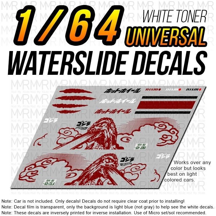 1/64 Scale GODZILLA R34 Custom White Toner Universal WaterSlide Decals for Hot