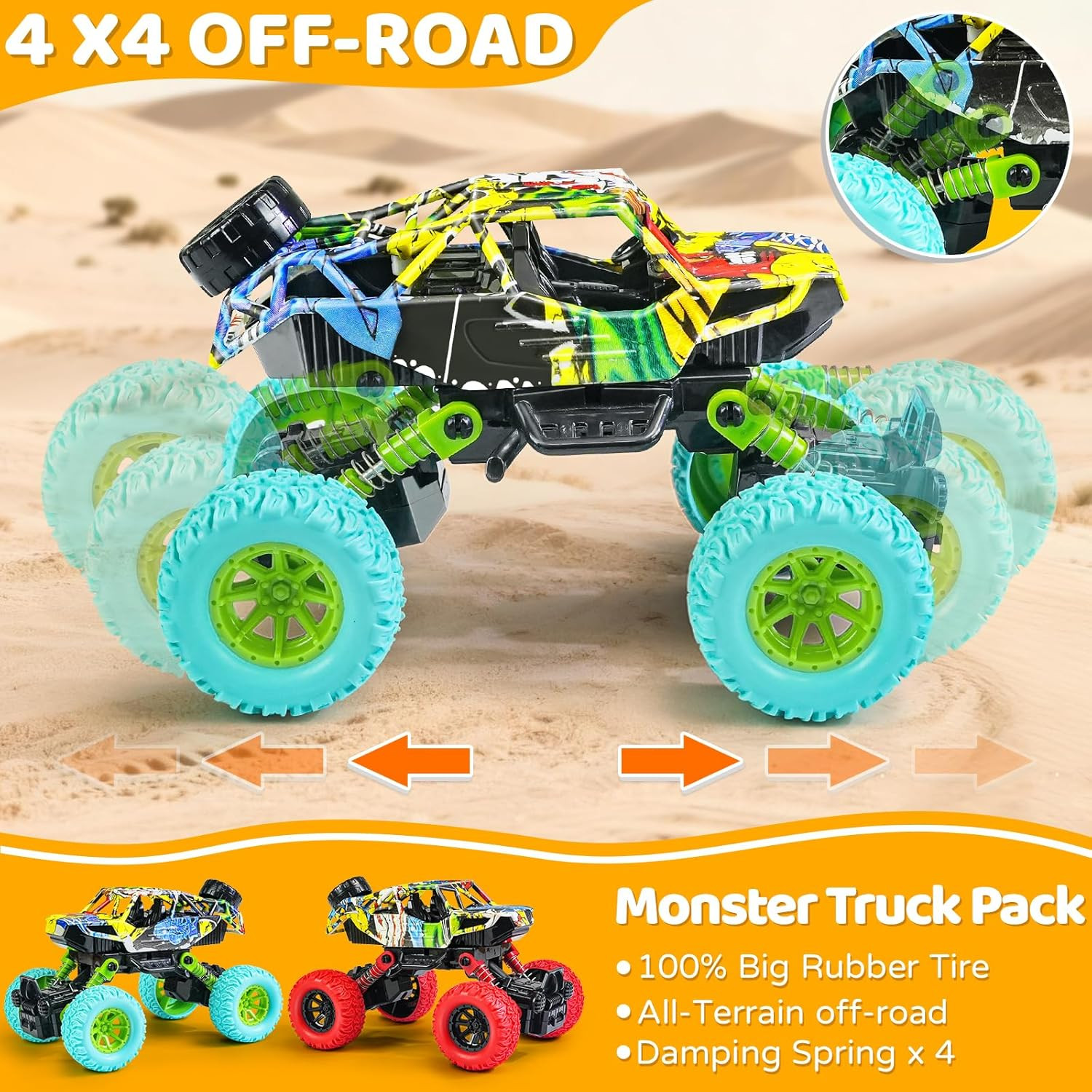 6.3 Inch Monster Truck Toys for Boys 3 4 5 6 7 Years Old, Pull Back Friction Pow