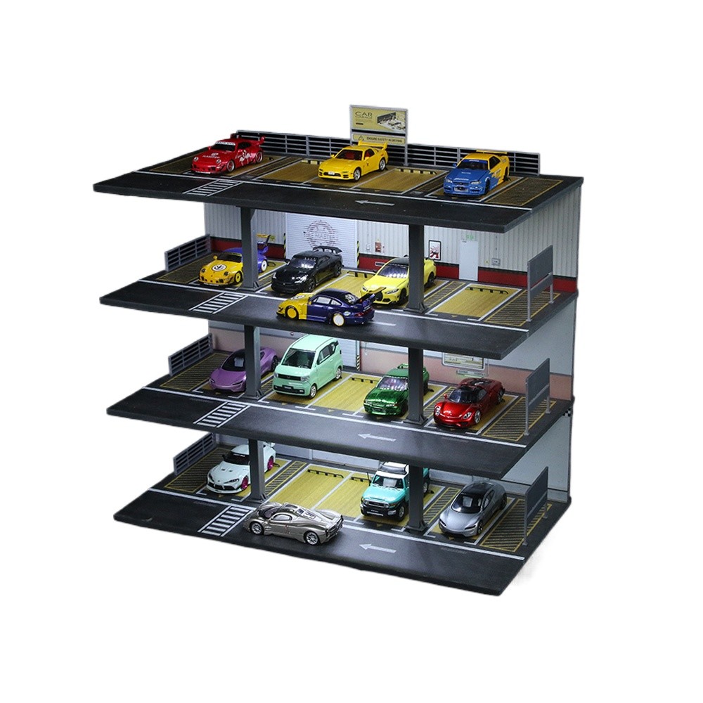 Diorama 1/64 Diecast Car Garage Model LED Street Parking Lots Buildings Scene US