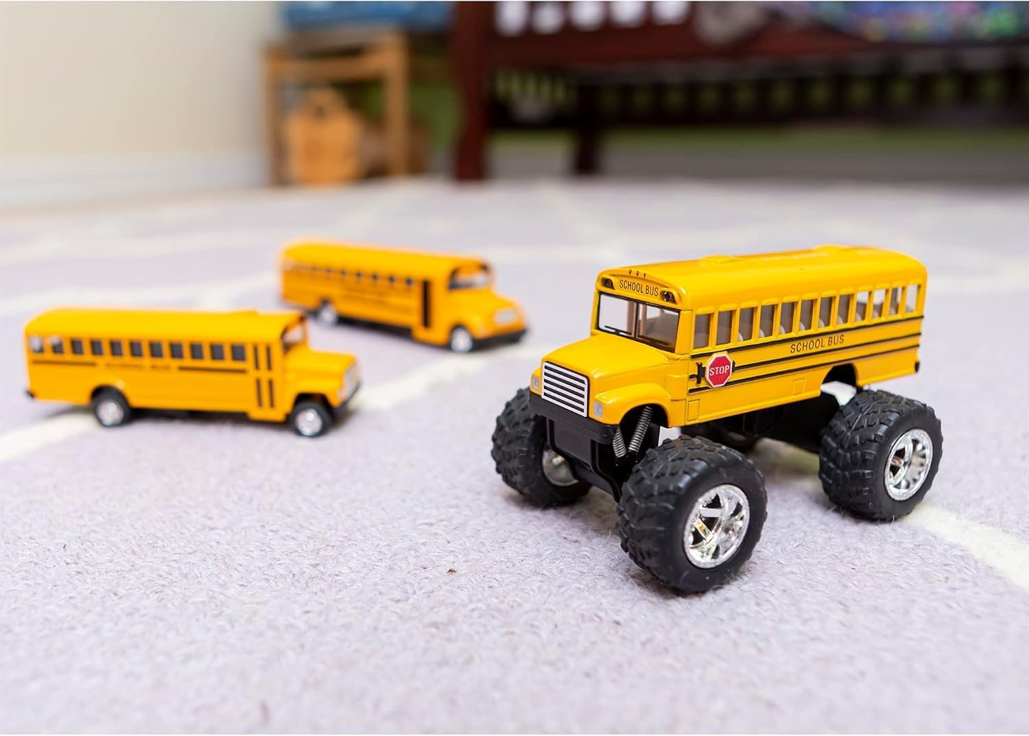 5″ Monster School Bus Die Cast Metal Model, Pullback Action Toy Monster Truck
