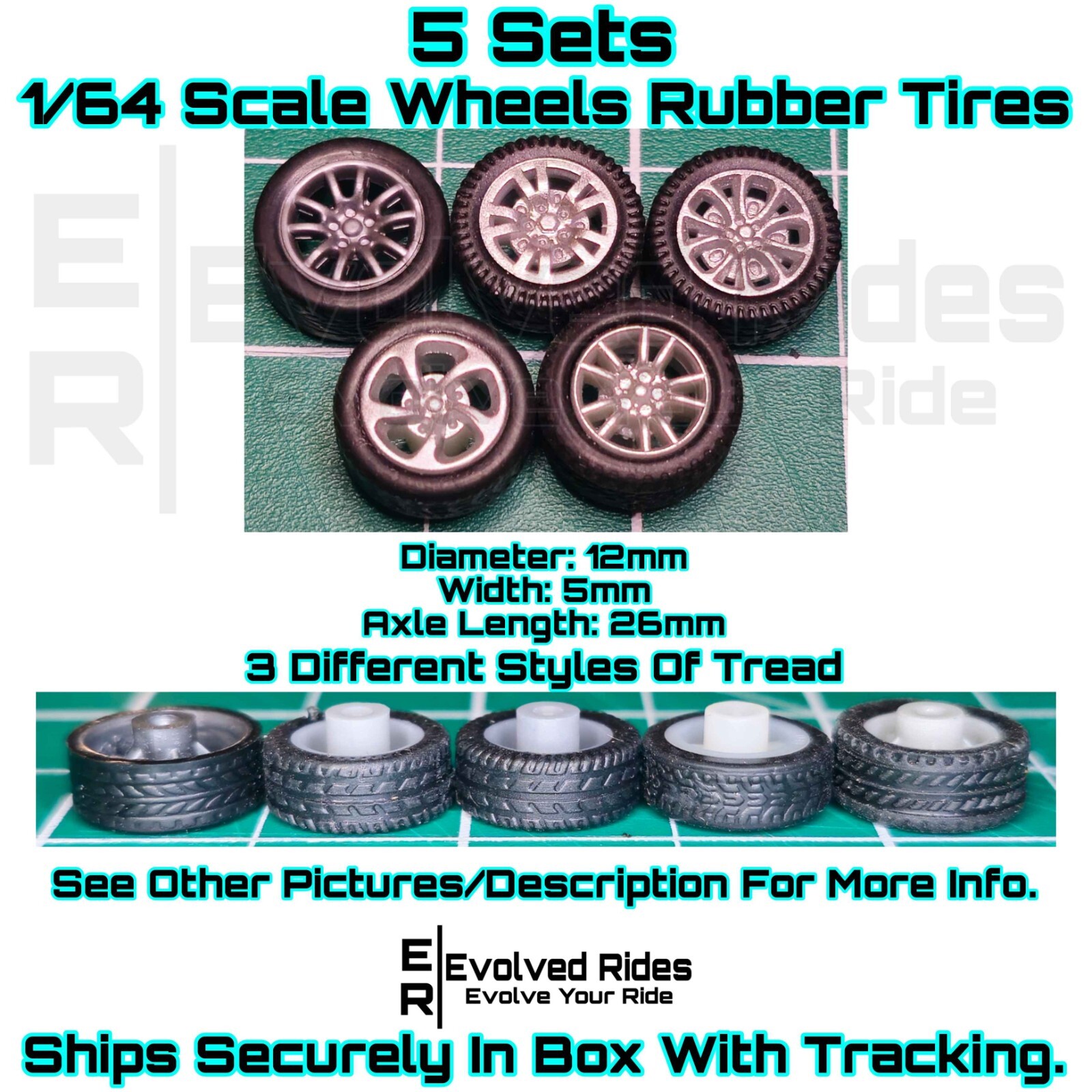 1/64 Scale Wheels Rubber Tires 5 Sets For 1/64 Scale Customs Restorations
