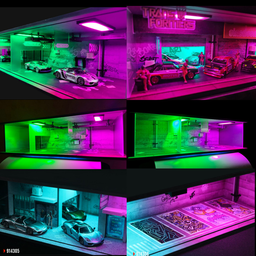 1/64 Diorama Car Garage Model LED Lighting City Car Showroom Scene Model Toy US