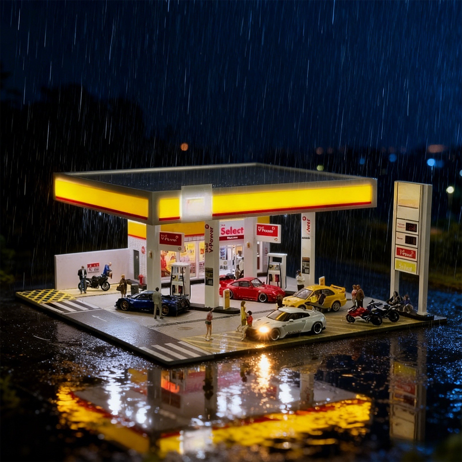 1/64 Diecast Car Garage Model LED City Street Parking Lot Scene Gifts US Diorama