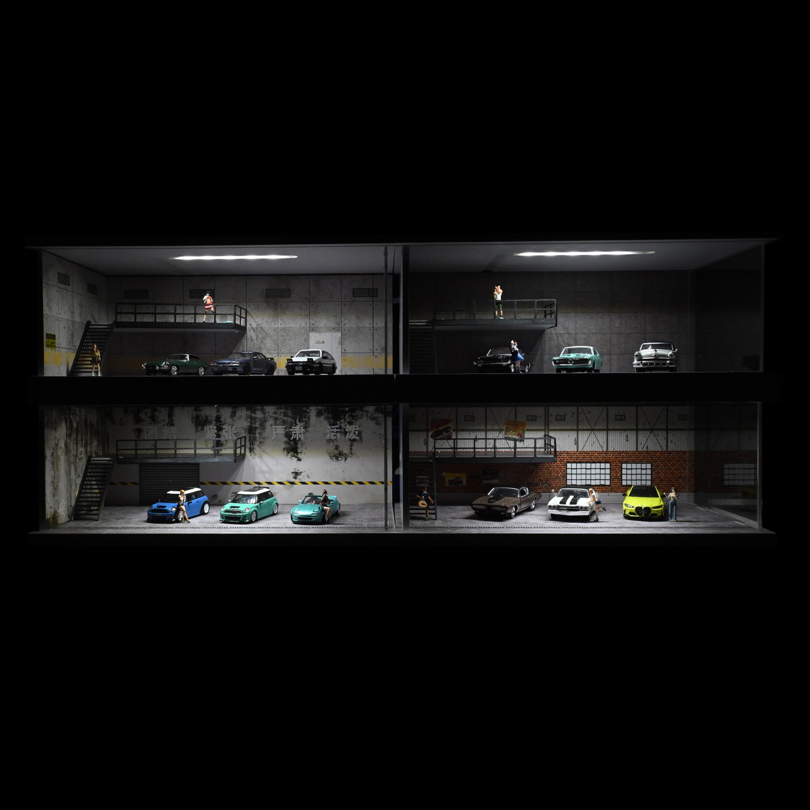 1/64 Diorama Diecast Garage Model Parking Lot Scene LED Lighting Display Case US