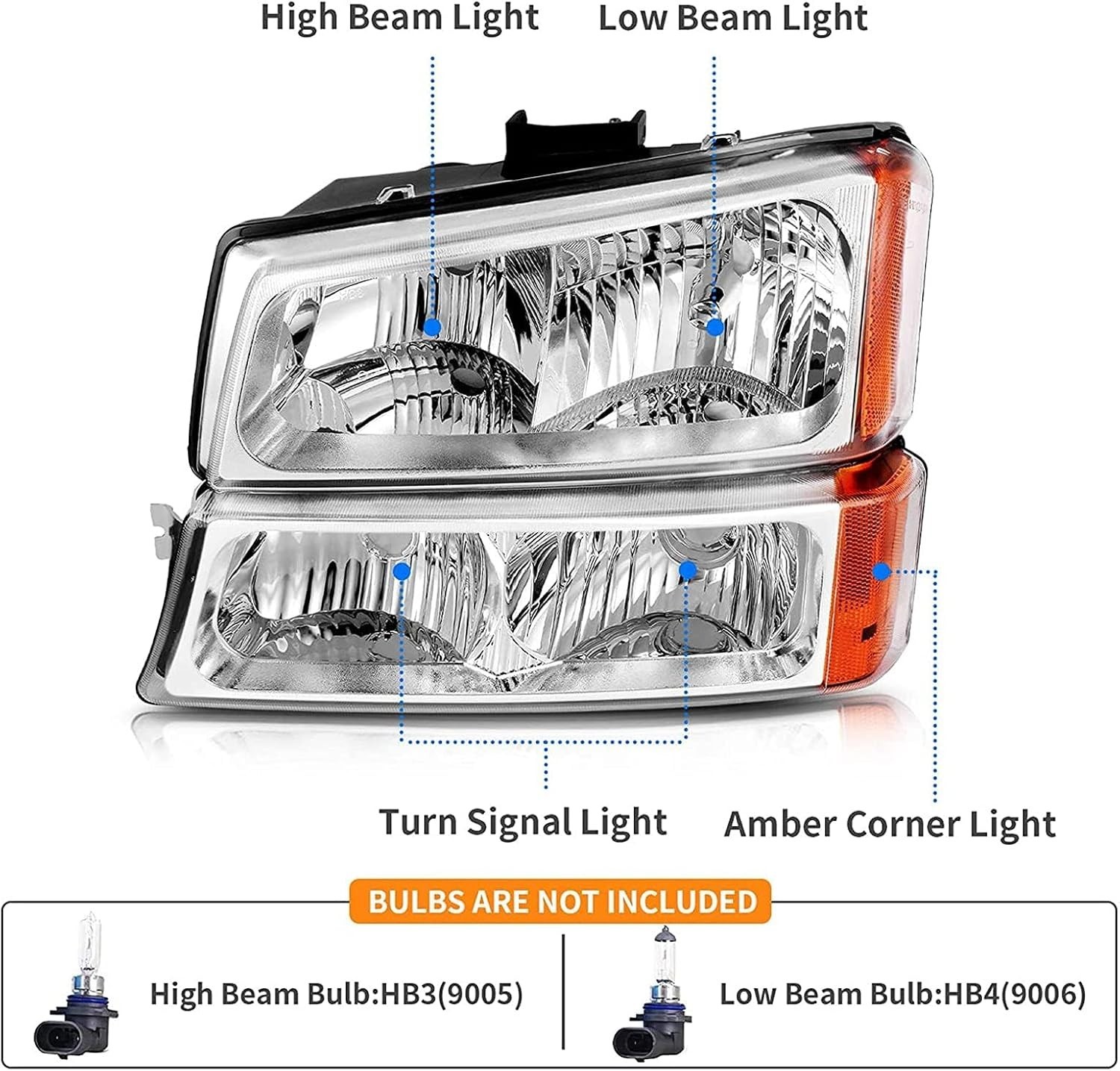 Headlights Tail Lights Assembly Combo Compatible 2003-2006 Chevy Silverado