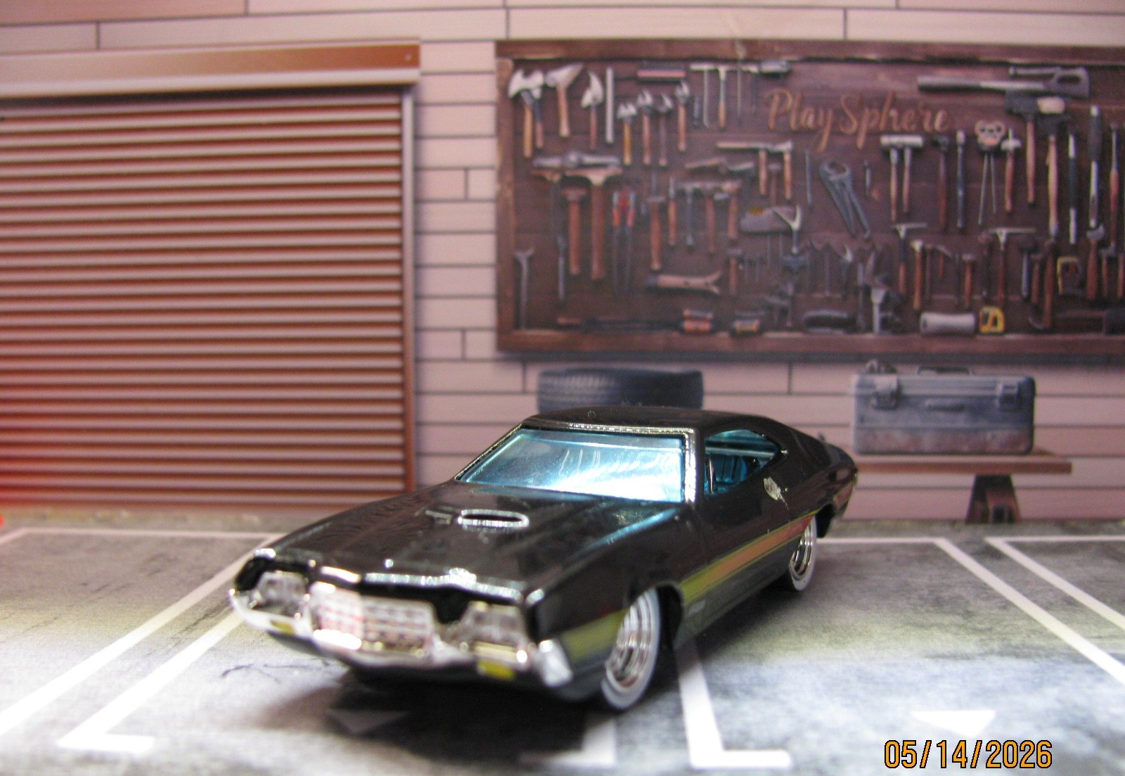 2026 Hot Wheels Black ’72 Ford Gran Torino Sport, w/Real Riders Wheel Swap