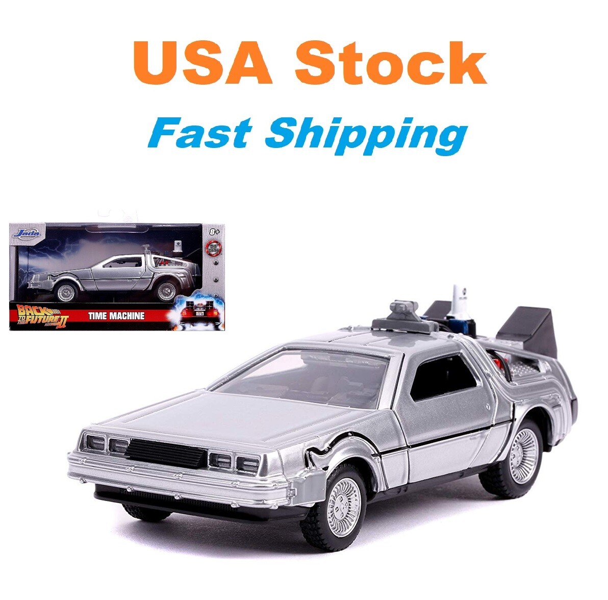 Back to the Future 2, DeLorean DMC Time Machine, Diecast Model Car, 5.25”, 1:32