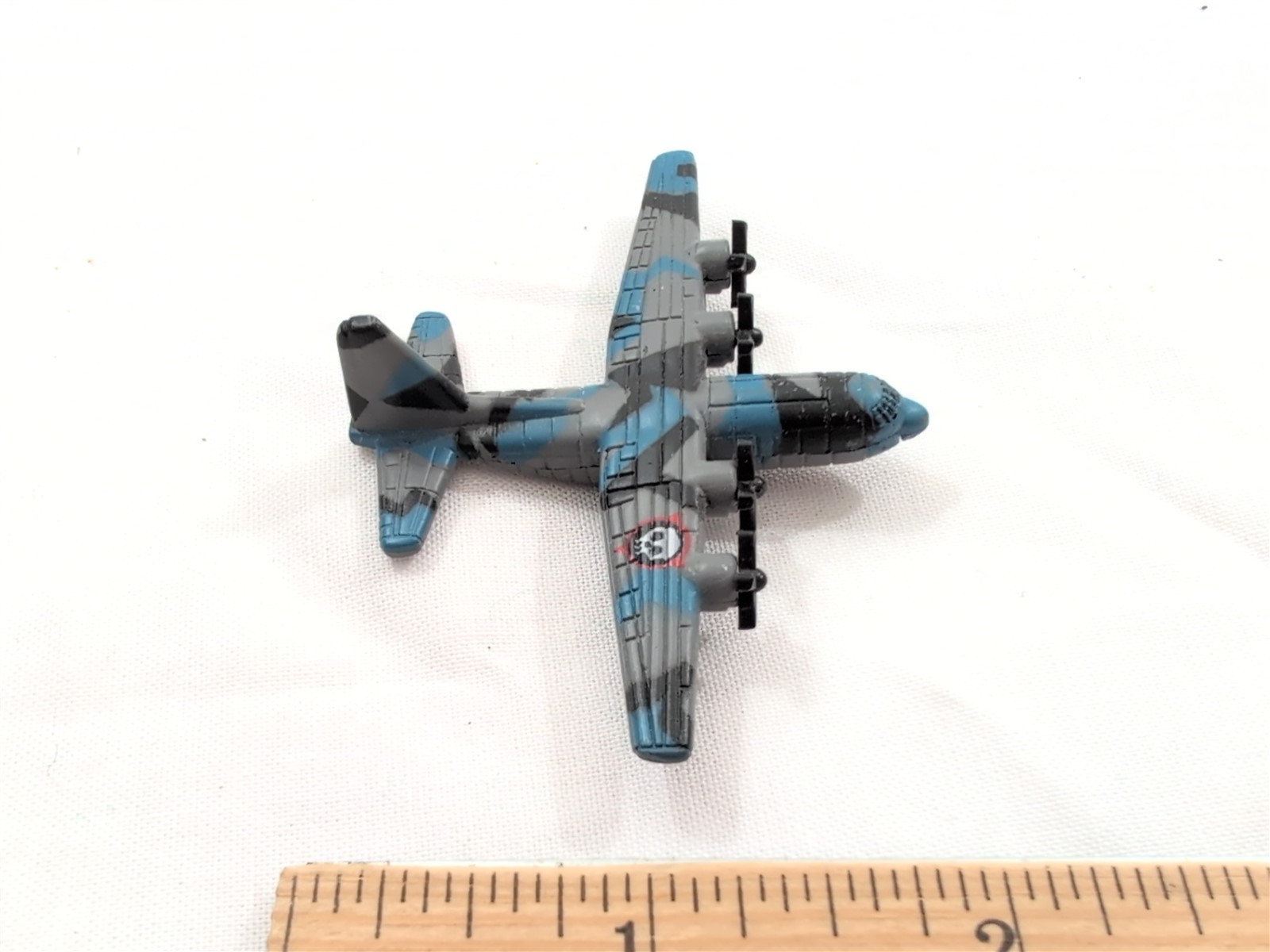 Military Micro Machine Blue and Black Camo Propeller Plane With White Skull 1996