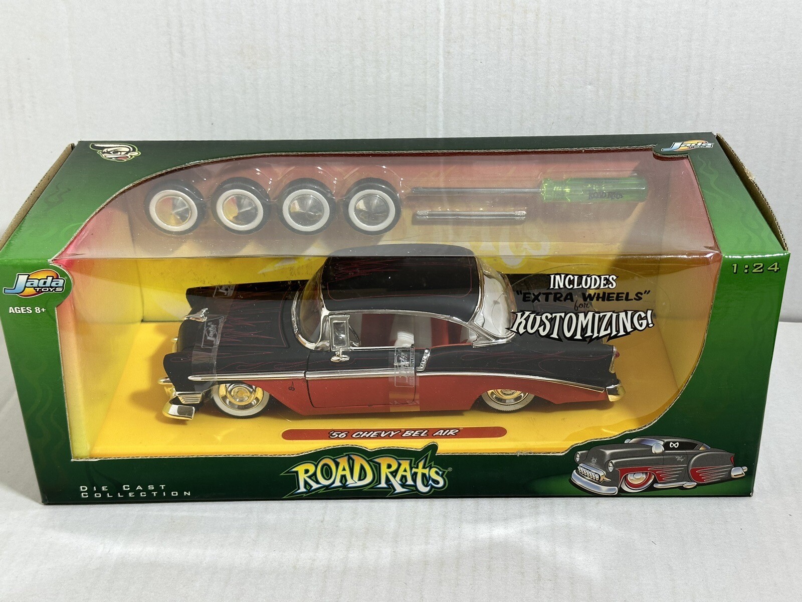 JADA ROAD RATS 1956 CHEVY BEL AIR MATTE BLACK / RED 1:24 DIECAST MODEL #34