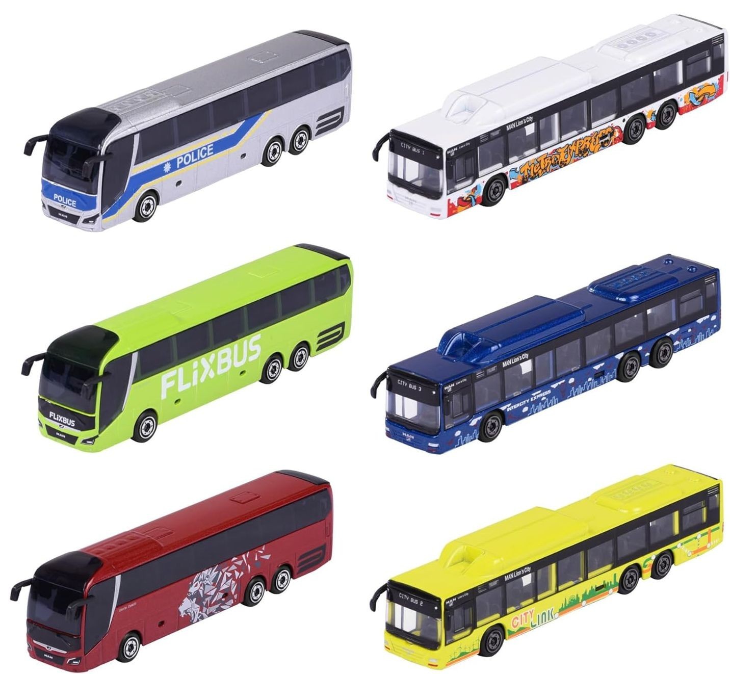 Set of 6 Majorette City Bus MAN City Lion’s Coaches C & L New UK Seller