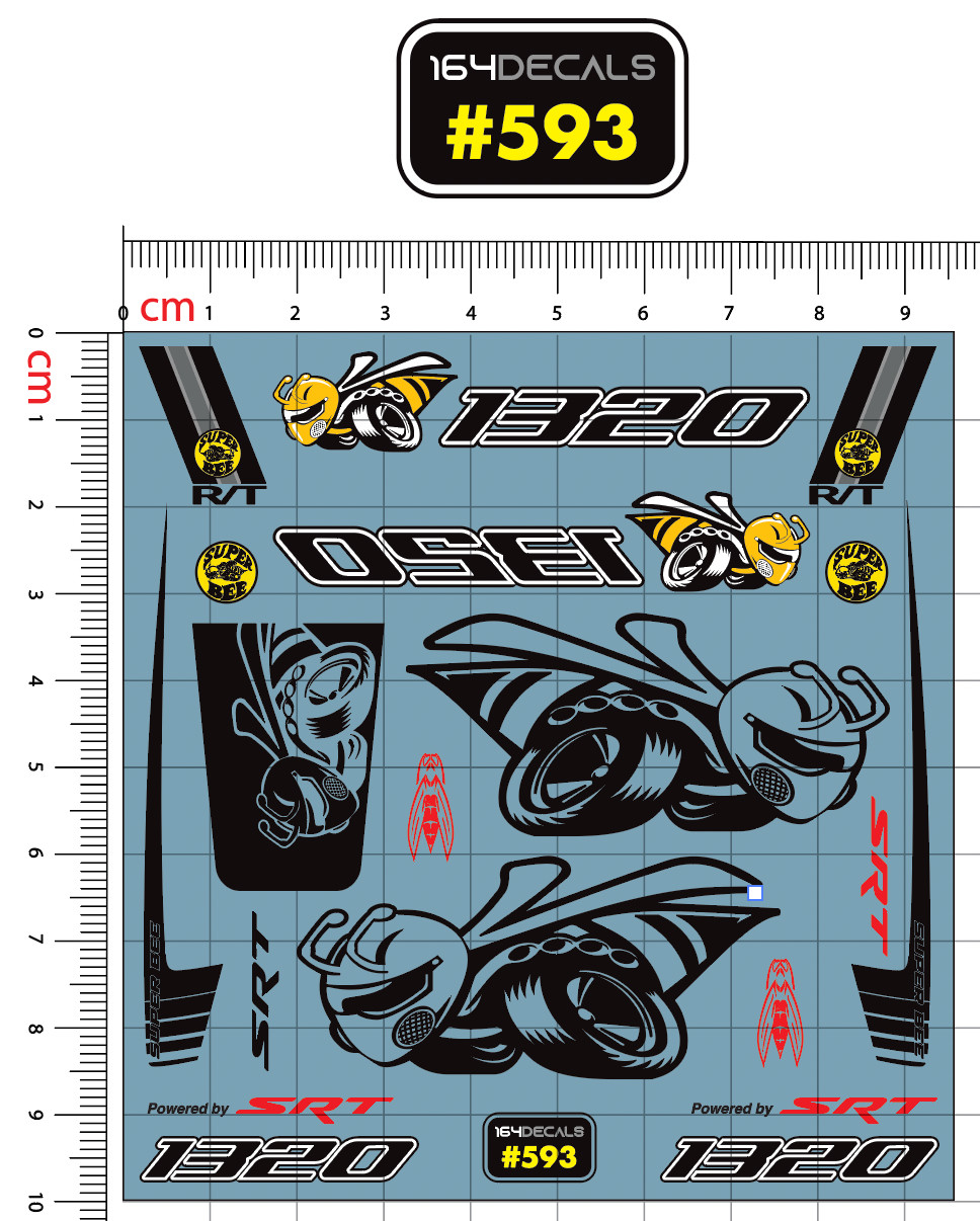 SRT 1320 Super Bee Water Slide Decal 1:24,28,25,32 Scale RC Diecast #591-594