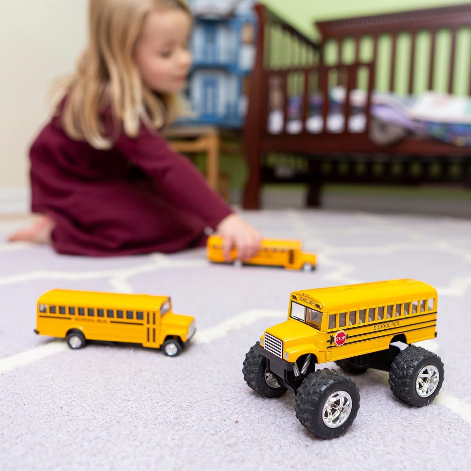 5″ Monster School Bus Die Cast Metal Model, Pullback Action Toy Monster Truck
