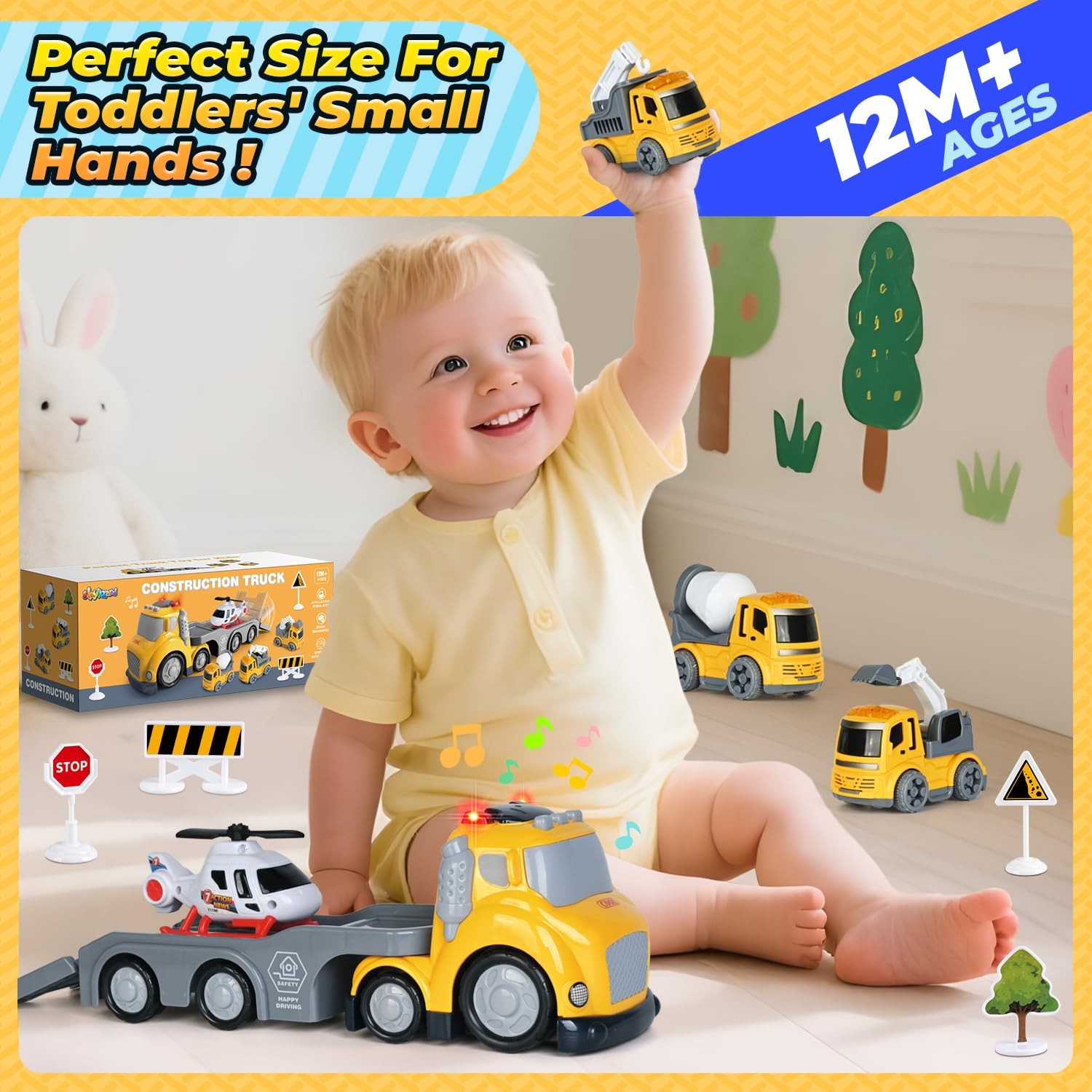 Toddlers Truck Toys,Boy Toys Gifts for 1 2 3 Years Old,5 in 1 Construction Tr…