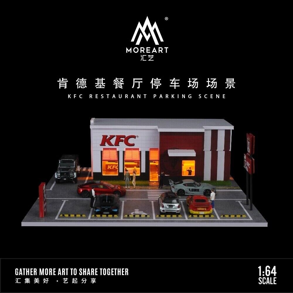 1/64 Diorama Diecast Car Garage Model City LED Street Building Repair Scene Gift