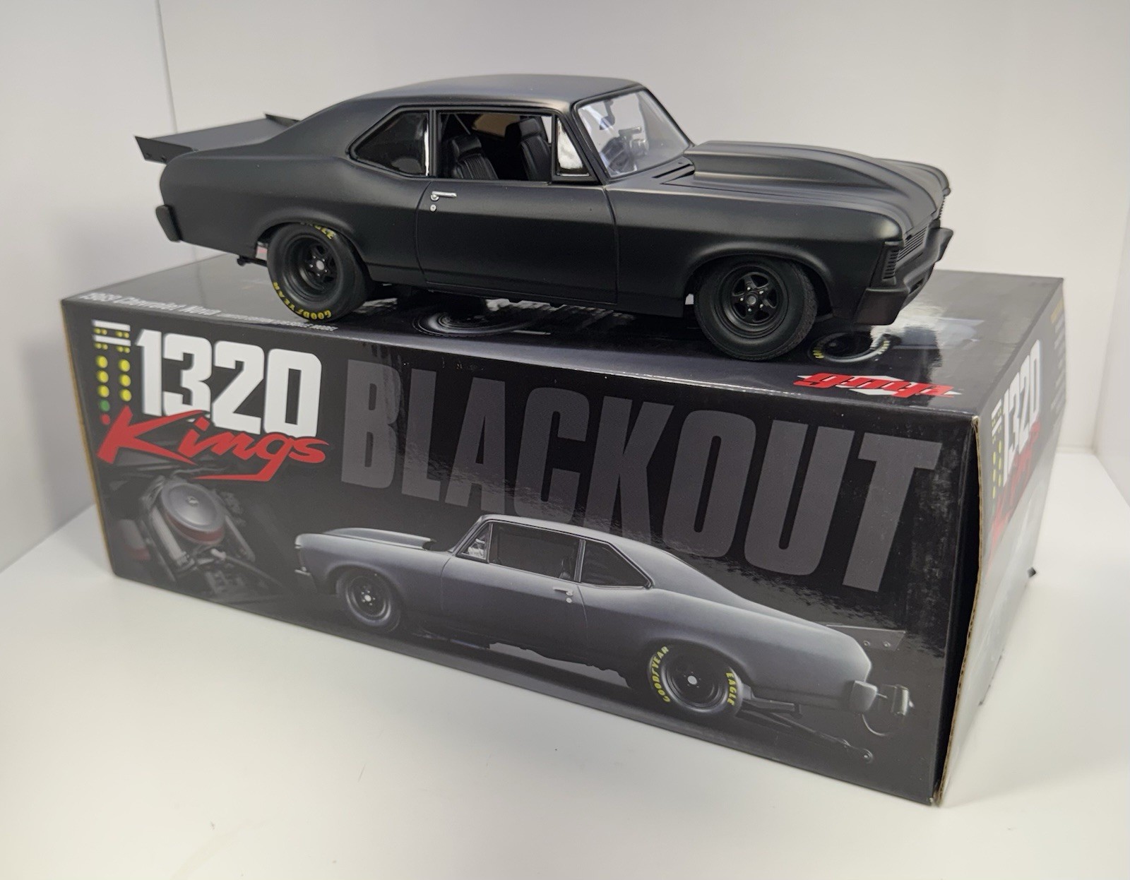 GMP 1/18 Scale 1969 Chevrolet Nova Pro Street Drag “BLACKOUT” 1320 Kings