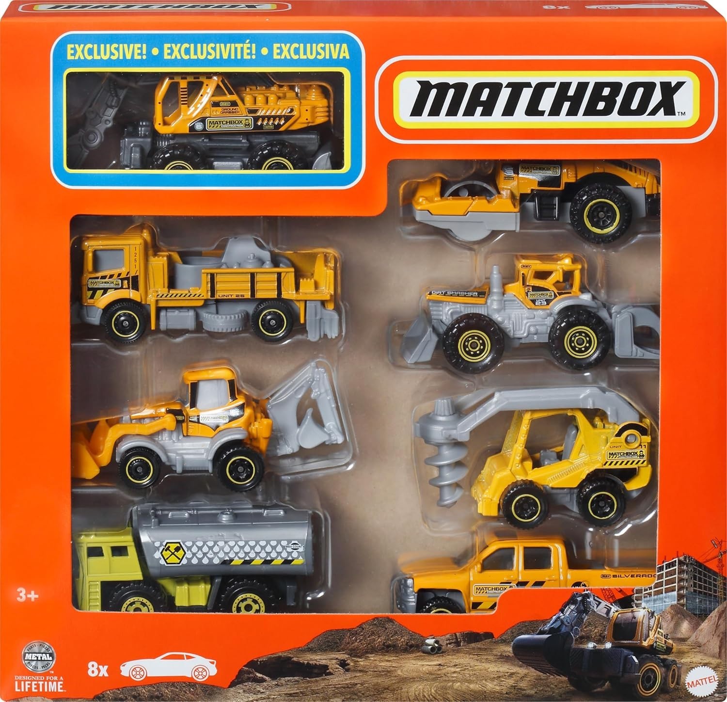 Matchbox 8-Pack Die-Cast Vehicles 1:64 Scale 8 Themed Cars 1 Exclusive Style
