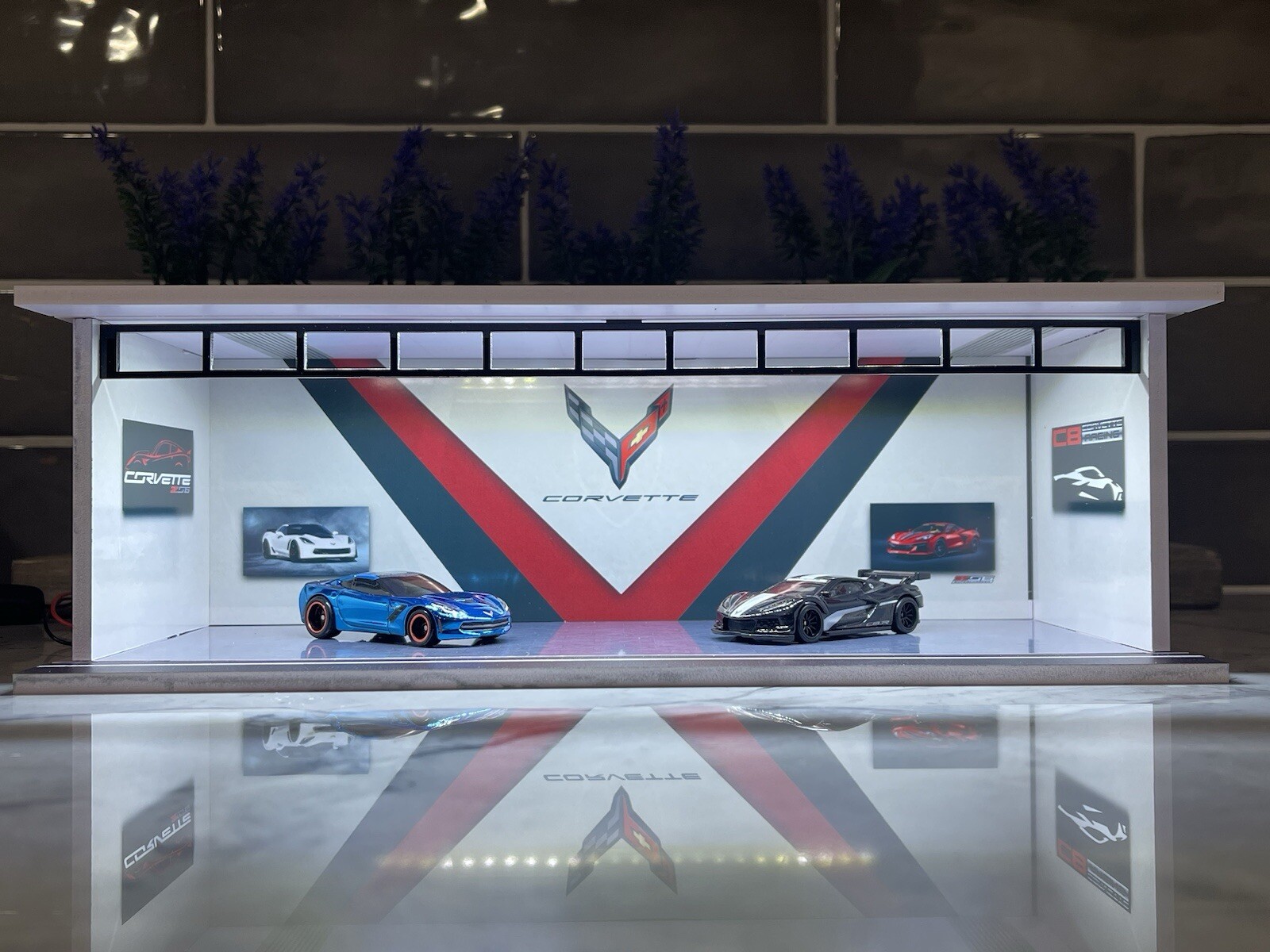 Corvette Theme FOR Hot Wheels 1:64 Model Diorama Garage LED Lighting!