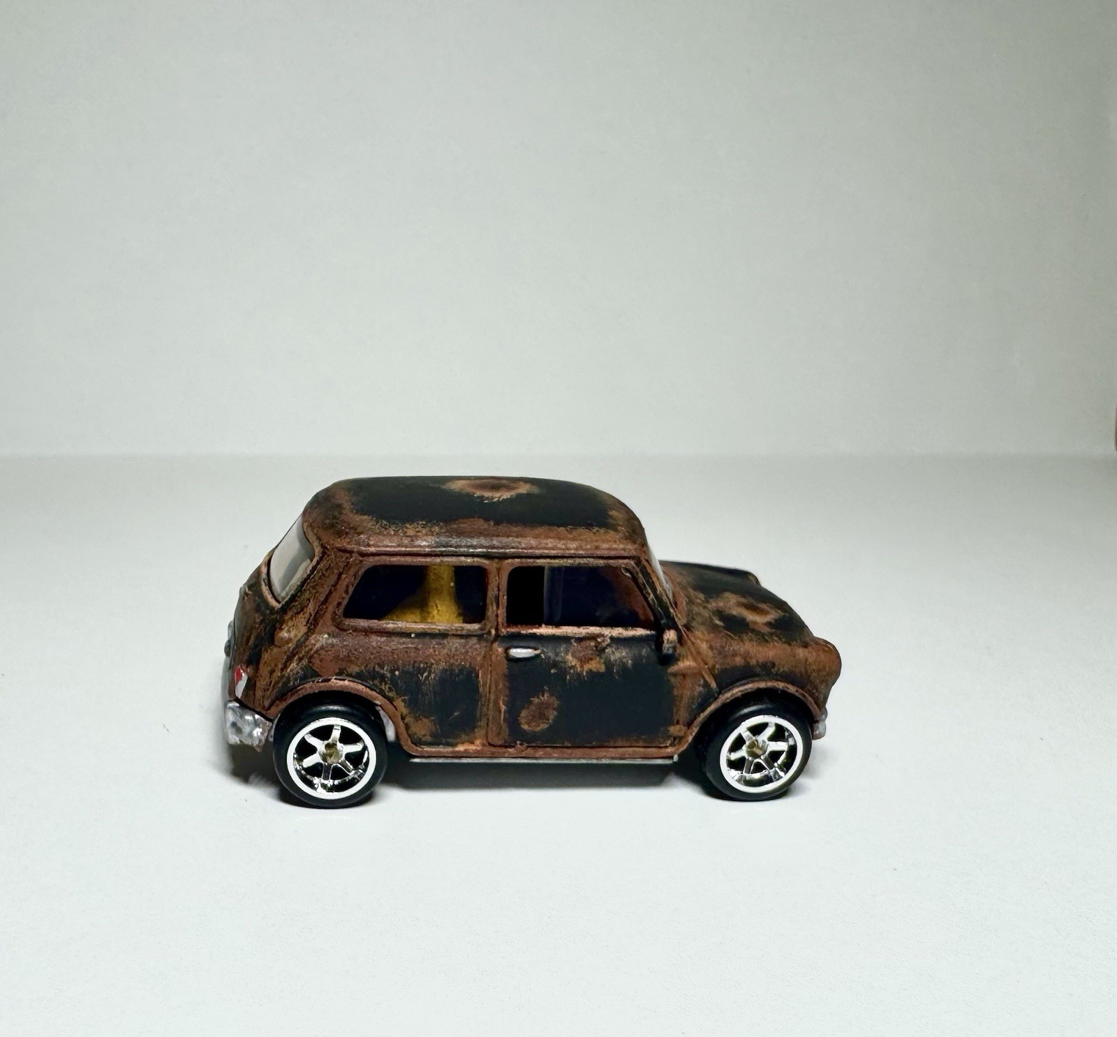 Custom Hot Wheels Black Austin Mini Cooper S Rat Rod W/ Real Riders