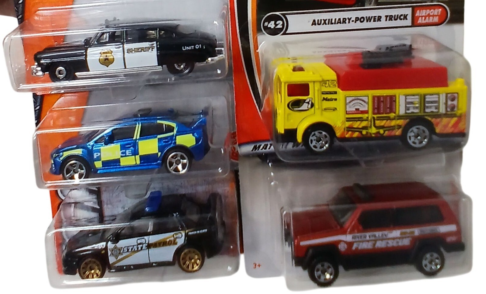 5 Matchbox DieCast Cars Police Fire Rescue Vehicles Airport Alarm Vintage #D33