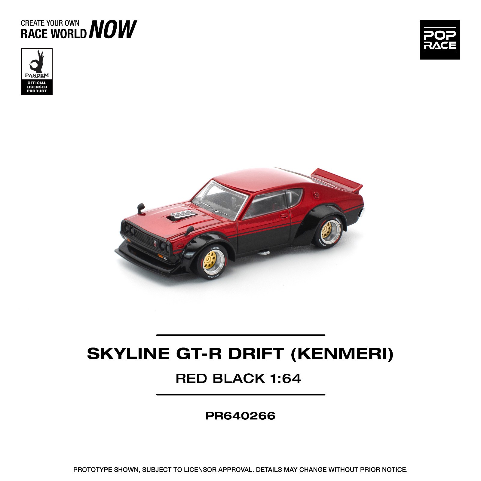 Pop Race Nissan Skyline GT-R KPGC110 Kenmeri – Red Black 1:64 Car PR64266