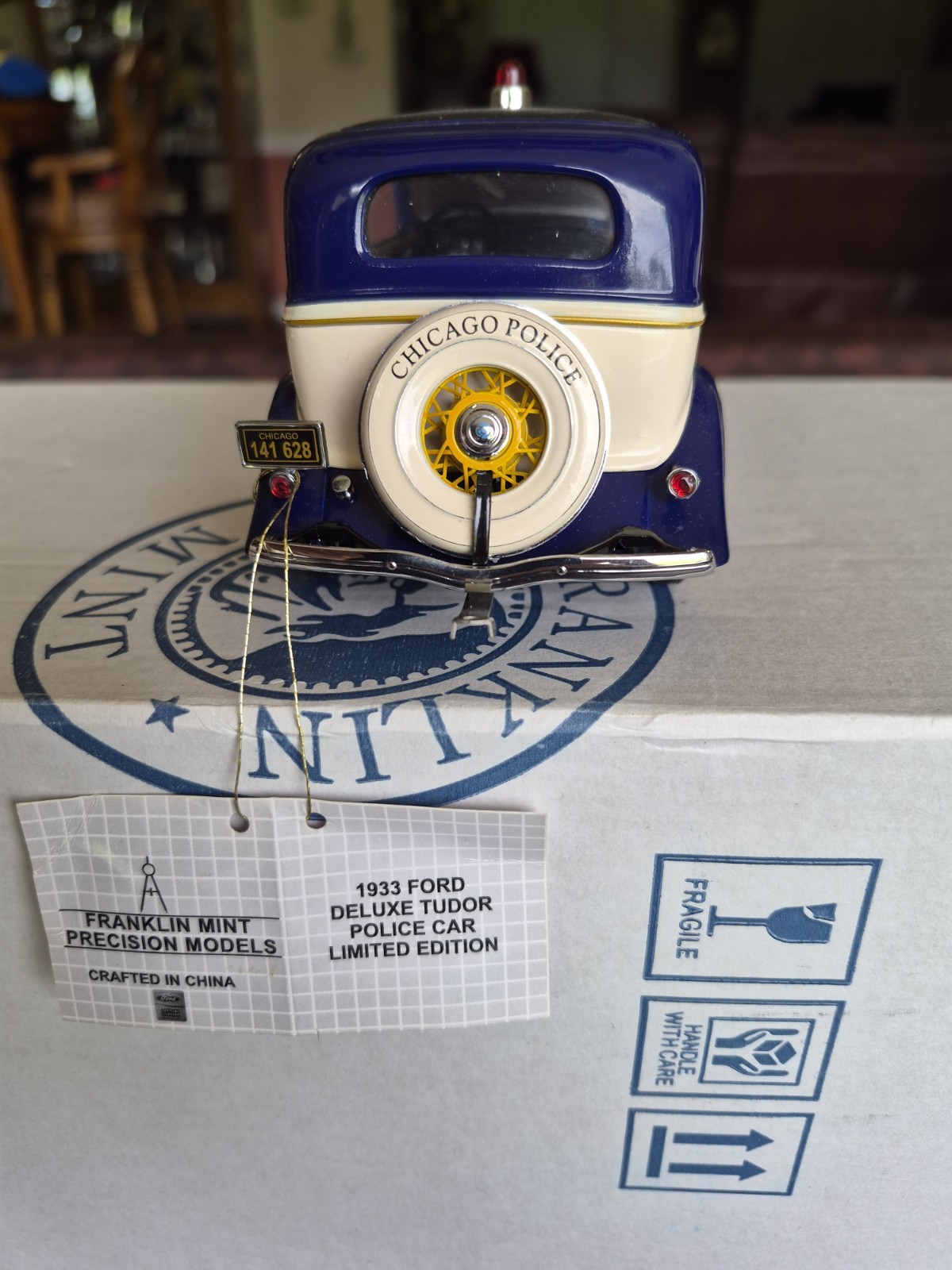 Franklin Mint 1933 Ford Tudor Police Car with Trailer & Paperwork Read Descrip.