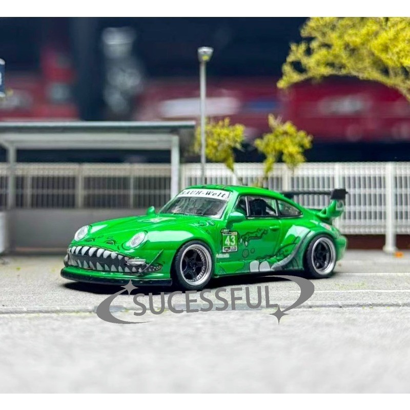 Flame 1:64 Green Dinosaur #43 RWB 993 Diecast Metal Car,Loose Collectible Model