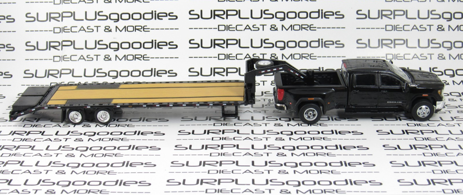 Greenlight Black 2022 GMC SIERRA 3500 DENALI Dually Pickup w/Gooseneck Trailer