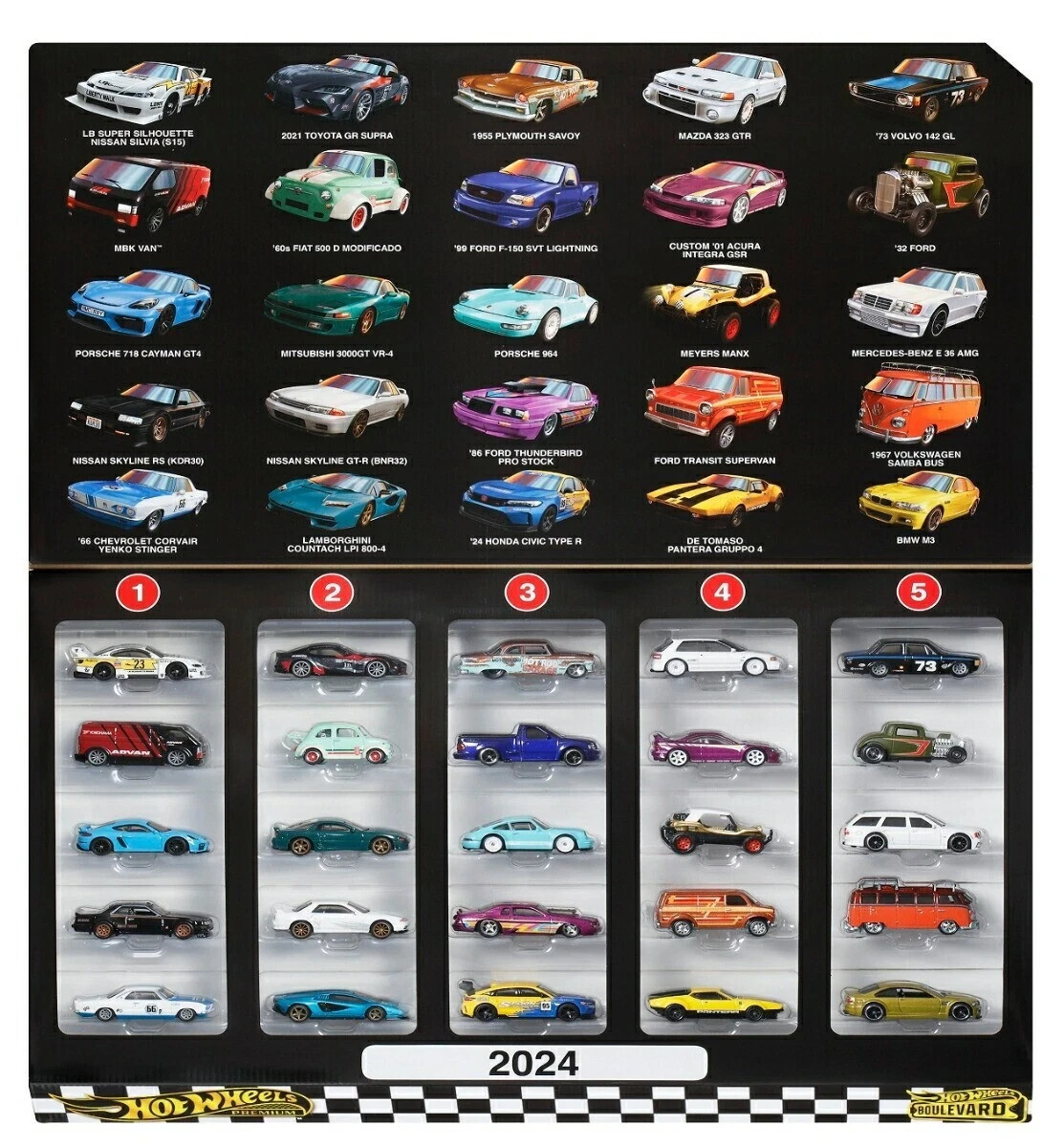 Hot Wheels Boulevard 25-Car Factory Set, Premium Die-Cast 1:64 Scale Sports Cars