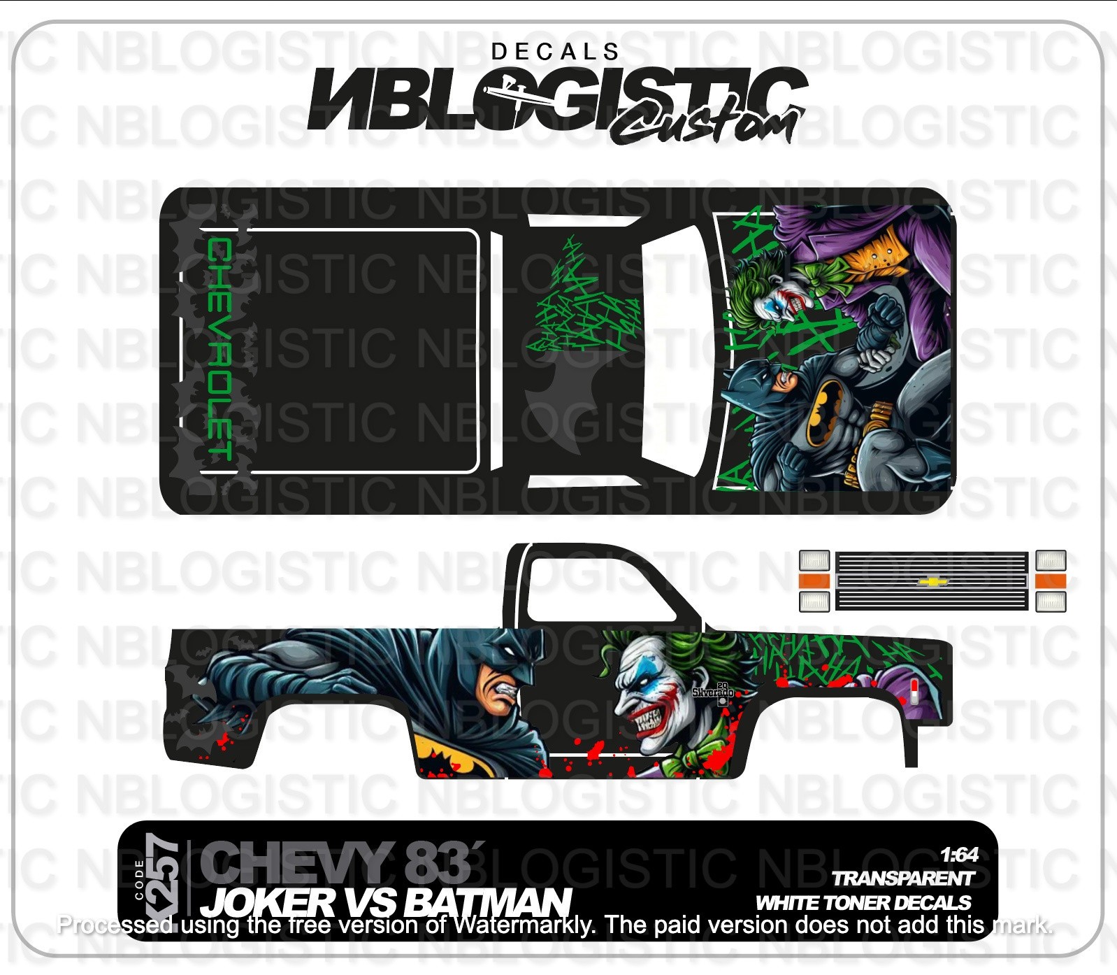 ’83 CHEVY SILVERADO Custom WaterSlide Decal for hot wheels 1/64