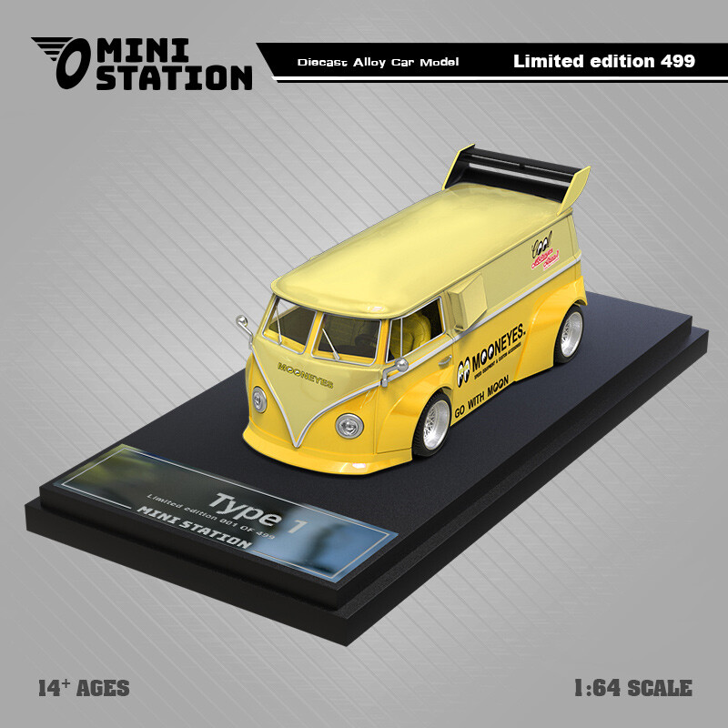 Mini Station 1:64 Mooneyes Targa/T1/trailer/Repair worker Model Car