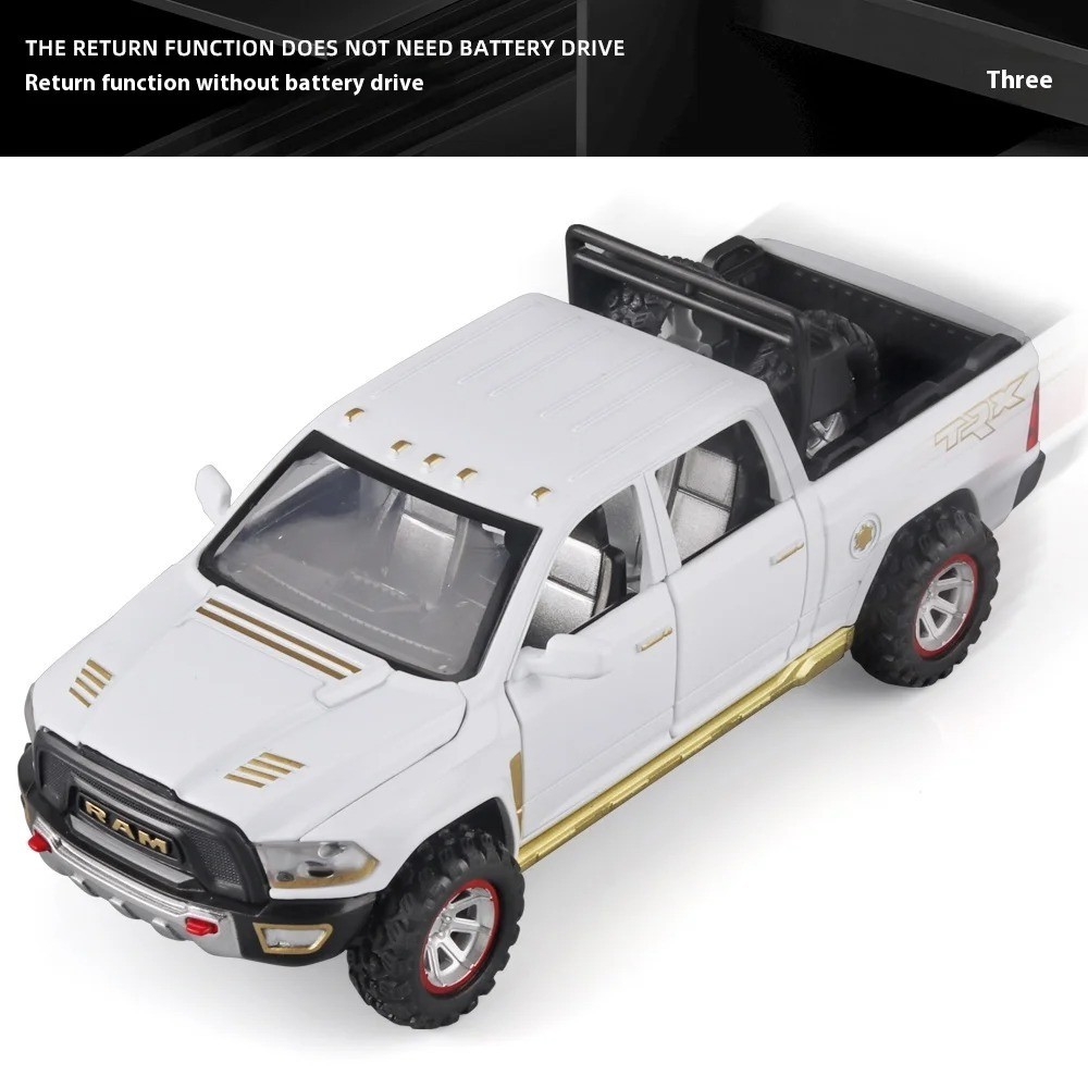 1:32 RAM Pickup Truck Diecast Model Toy w/ Light Sound Pull Back Alloy Car