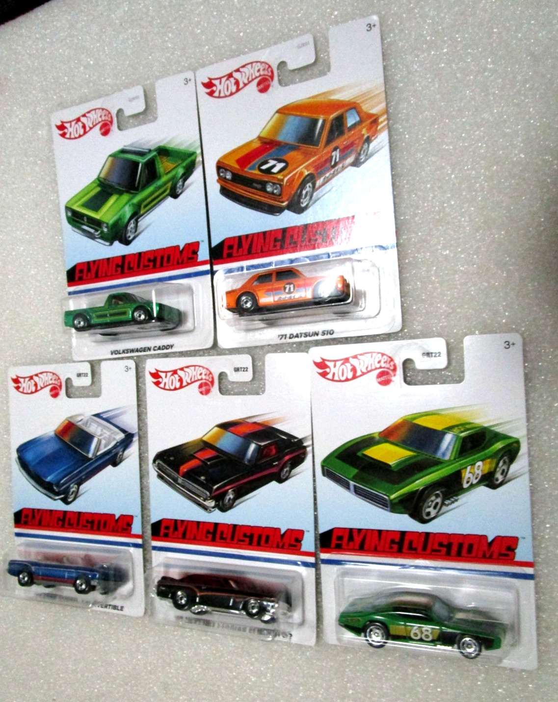Lot of 5 Hot Wheels Flying Customs ’71 Datsun 510 ’65 Mustang ’69 Mercury Cougar