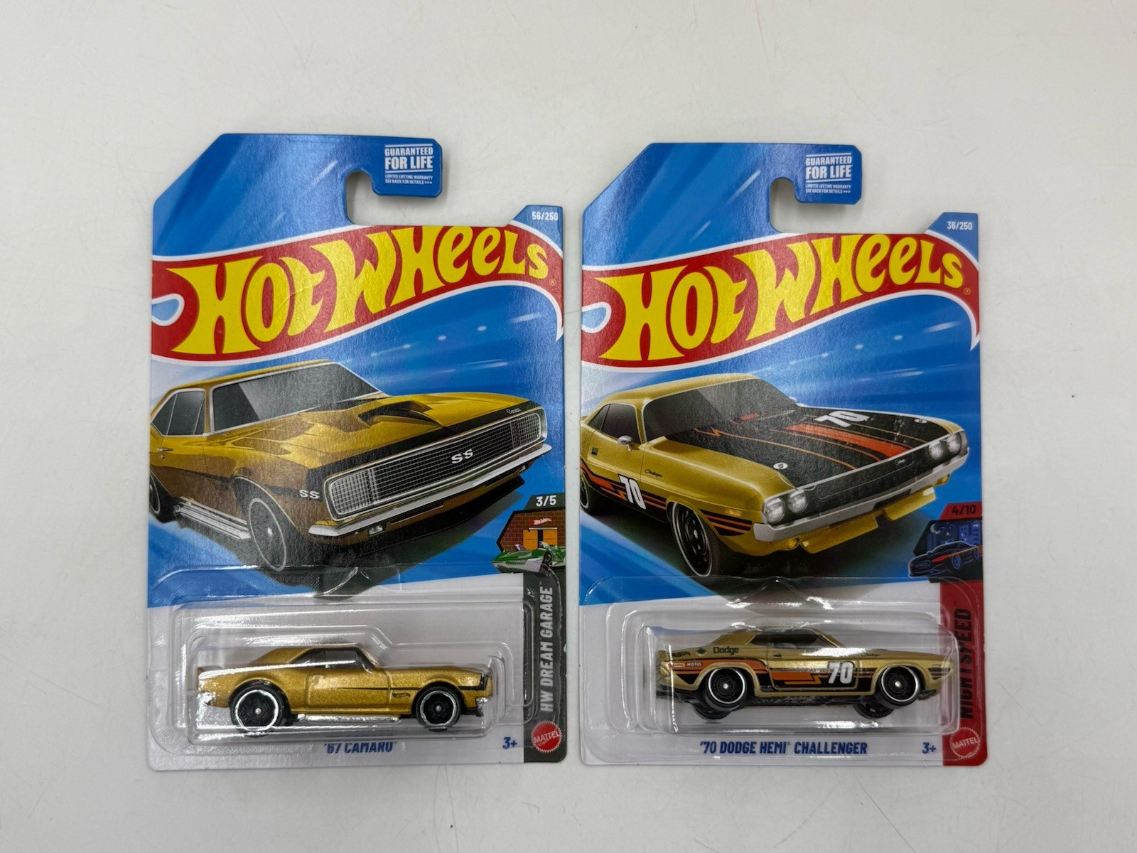 Hot Wheels 2026 ‘67 Chevy Camaro Gold / ‘70 dodge Hemi Challenger Gold new Cars