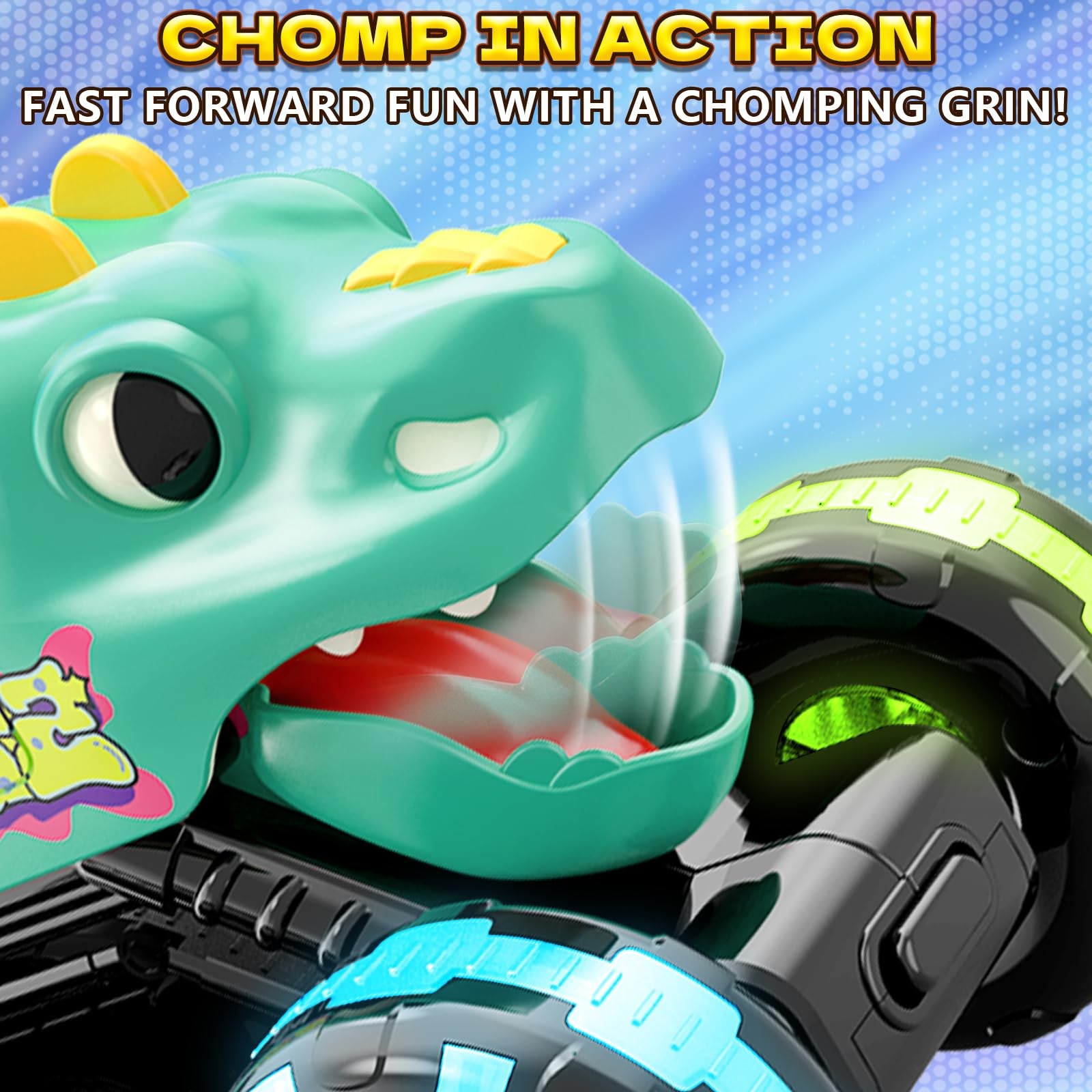 Green Dino Monster Truck – Light-Up Press and Go Car for Toddlers Age 2 3 4 5…