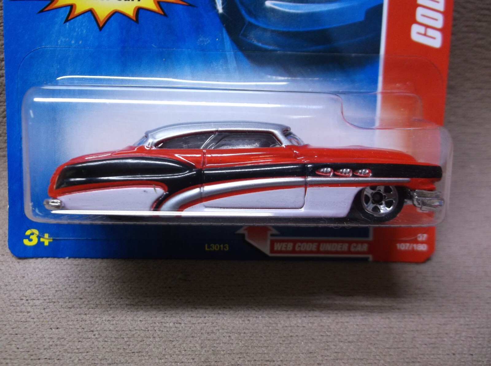 HOT WHEELS 2007 #107 RED SILVER SO FINE 1951 51 BUICK CUSTOM LOW RIDER CODE CAR